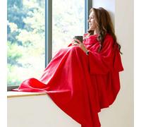 Snug Rug Cosy Sleeved Fleece Blanket With Sleeves And A Handy Pouch Pocket - Red