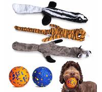 Snug & Squeak Bundle - Squeaky no-Stuffing Plush Dog Toys, a Bouncy Tennis Ball, Water Fetch Balls, Grooming Brush, deshedding Tool. Reduces Shedding by up to 95%. Great for Small, Medium, Large Dogs