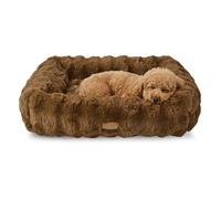 Snug Super Cosy Box Pet Bed - Ribbed Faux Fur - Washable Dog Cat Bed - Brown, Extra Large