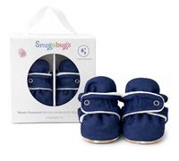 Snugabugz Fleece Lining Baby Booties Newborn to 18 Months - Water Resistant Stay-On Snap Socks for Baby Boys & Girls - Soft Non-Slip Sole Baby Slippers + Pram Shoes - Navy, 12-18 Months