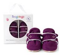 Snugabugz Fleece Lining Baby Booties Newborn to 18 Months - Water Resistant Stay-On Snap Socks for Baby Boys & Girls - Soft Non-Slip Sole Baby Slippers + Pram Shoes - Plum, 12-18 Months