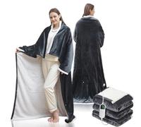 Snugama Heated Blanket, 127*177CM Wearable Heated Blanket, Smart Electric Blanket with Foot Pockets, Heated Throw Shawl with Sleeves, 8 Heat Settings & 6 Timer Settings (Black, with Foot Pocket)