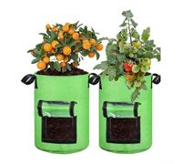 Snugawarm Breathable Felt Plant Growth Bags With Dual Side Window, 2 Pack Heavy Duty Potato Planters For Vegetables, Foldable Storage With Reinforced Handles(Green-M)