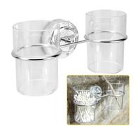 Snugawarm Double Toothbrush Tumbler Holder for Bathroom - Stainless Steel Suction Cup Mount with 2 Clear Plastic Cups, 21.7 cm x 11.7 cm, Rust-Resistant & Hygienic