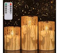 SNUGBLAKI Christmas Flickering Flameless Candles with Remote, Real Wax Battery Operated Candles with 10-Key Timer, 3D Wick Glass LED Candles for Party Home Festival Decor, D3 x H4/5"/6"
