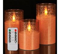 SNUGBLAKI Flameless Candles with Remote, 3D Wick Realistic LED Candles Flickering, Real Wax in Glass Orange Fake Candles for Wedding Party Festival Home Decor Gifts