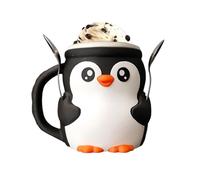 Snugeasy Cute Highland Cow Ceramic Mug with Whipped Cream Design, Brown and Pink, Novelty Coffee Cup (Penguin)