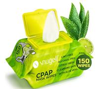 Snugell Citrus Scented Travel CPAP Mask Wipes (150 Count) -100% Soft Cotton- Lint & Alcohol-Free,Skin Safe with Aloe Vera - Easy Opening CPAP Cleaner and Sanitizer for Masks, Tubes & Devices