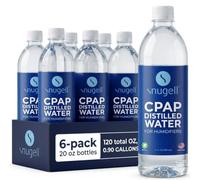 Snugell Travel Size Bottled Distilled Water for CPAP Machines, (6-Pack, 20oz Each) - Up to 12-Day Supply - Multi-Use, Travel-Friendly, Clean, Made in USA
