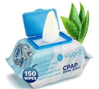 Snugell Unscented Travel CPAP Mask Wipes Antibacterial (150 Count) -100% Soft Cotton- Lint & Alcohol-Free,Skin Safe with Aloe Vera - Easy Opening CPAP Cleaner and Sanitizer for Masks, Tubes & Devices