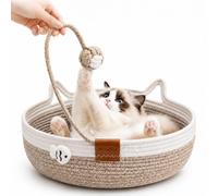 SNUGENS Instinct Basket for Cats, Handwoven Cotton Rope Cat Beds | Stimuli Handwoven Cat Basket, Scratch-Friendly & Breathable, Cat Ear Handles, Hanging Teaser Ball, for Play & Rest