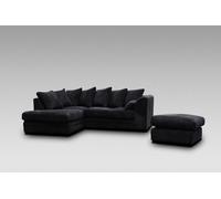 Snugg Furniture UK Limited (Left Hand) Milo Jumbo Cord Corner Sofa with Footstool in Black Snugg Furniture UK Limited Black