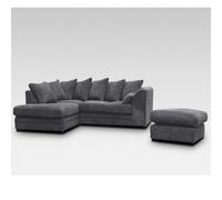 Snugg Furniture UK Limited (Left Hand) Milo Jumbo Cord Corner Sofa with Footstool in Grey Snugg Furniture UK Limited Grey