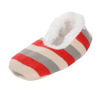 Snugg Ladies Slippers Knitted Style with Stripes Design Supersoft White Sherpa Fleece Lining Red Grey Cream Faux Suede Non Slip Sole Stretch Fit Warm Comfort Winter Footwear Womens Size 3-4 UK