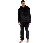 Snuggaroo Mens Soft Fleece Hooded Pyjama Loungewear Set - Black - XL
