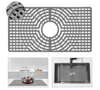 Snuggery Silicone Sink Protector 26"x14" Center Drain Hole, Heat Resistant Non-slip Dishwasher Suitable, Large Mat for Bottom of Farmhouse Kitchen Stainless Steel Sink(Grey)