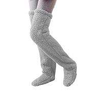 Snuggle Paws Sock Slippers Snuggs Cozy Socks Teddy Legs Over Knee High Fuzzy Long Socks Plush Slipper Stockings Leg Warmers Winter Fleece Home Sleeping Socks Bed Socks Christmas (A1-Grey, One Size)