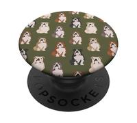Snuggle Pup - Endearing Bulldog Pattern In Soft Olive PopSockets Adhesive PopGrip