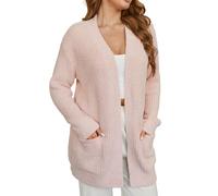 Snuggle Sac Cardigan Sweaters for Women with Pocket Trendy Casual Long Sleeve Tops Open Front Fall Winter Coats, Soft Pink, M
