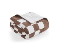 Snuggle Sac Checkered Bedding Blanket Twin Size 60x80, Super Soft Cozy Warm Knit Blankets, Reversible Breathable Lightweight Fluffy Throws for Sofa Bed, Checkered Brown, 60x80 Inches