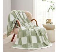Snuggle Sac Checkered Blanket, Sage Green Throw Blanket for Couch Plaid Microfiber Fluffy Warm Cozy Fuzzy Soft Throw Blanket Reversible Checker Blankets for Sofa, Chair, Bed, 50x60 inches