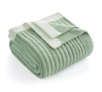 Snuggle Sac Fluffy Ribbed Throw Blanket for Couch, Sage Green, Microfiber Knit Throws for Sofa, Soft Luxurious Fuzzy Warm Blankets for Sofa, Bed, Travel, Sage Green, 50x60 inches