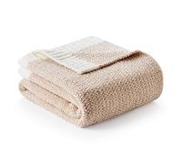 Snuggle Sac Heather Tan Throw Blanket for Couch, Reversible Throw Blanket Warm Cozy Knit Fuzzy Plush Lightweight for Sofa, Bed, Camping, Picnic, 50 x 60 inch