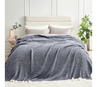 Snuggle Sac Heather Throw Blanket for Couch, Reversible Super Soft Blankets Warm Cozy Knit Fuzzy Plush Lightweight for Sofa, Bed, Camping, Picnic (Heather Navy, Queen (90"x90"))