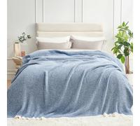 Snuggle Sac Queen Size Bed Blanket Heather Blue, Reversible Super Soft Microfiber Blankets Warm Cozy Knit Fuzzy Plush Bed Blankets, Blue, Queen 90x90