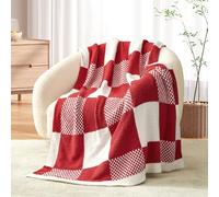 Snuggle Sac Red Checkered Throw Blankets, Buffalo Plaid Throw Blanket Ultra Soft Warm Lux Microfiber Yarn Blanket for Couch, Reversible Cozy Knitted Blanket,Red White,50x60 inches