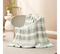 Snuggle Sac Stripe Green Throw Blanket for Couch, Reversible Super Soft Blankets Warm Cozy Knit Fuzzy Plush Lightweight Throws for Sofa, Bed, Sage Green, 50"x60"