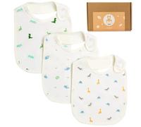 Snuggle Safari Baby Care 3 Pack Bamboo Baby Bibs - Soft, Absorbent, Waterproof, Adjustable, Animal Pattern Bibs for Babies - Newborn Essentials, Baby Shower Gifts, Unisex, White