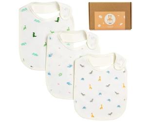 Snuggle Safari Baby Care 3 Pack Bamboo Baby Bibs - Soft, Absorbent, Waterproof, Adjustable, Animal Pattern Bibs for Babies - Newborn Essentials, Baby Shower Gifts, Unisex, White