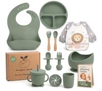 Snuggle & Sprout - 12PCS Silicone Baby Weaning Set: Suction Plate, Bibs, Toddler Cutlery, Sippy Cup - Ideal Baby Shower Gifts & Baby Essentials Including Weaning Chart & Ebook (Green)