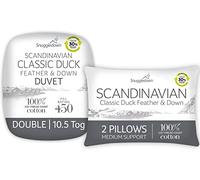 Snuggledown Duck Feather & Down Double Duvet 10.5 Tog & 2 Pillows - Natural Fill All-Season Quilt with 85% Feather, 15% Down | 230TC Cotton Cover, Box Stitched, UK-Made, Machine Washable (200 x 200cm)