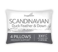 Snuggledown Duck Feather & Down Pillows 4 Pack - 85:15 Ethically Sourced Fill for Back & Side Sleepers | Medium Support, Soft Cotton Cover, Non-Allergenic & UK-Made (48 × 74cm)