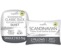 Snuggledown Duck Feather & Down Single Duvet 10.5 Tog & 2 Pillows - Natural Fill All-Season Quilt with 85% Feather, 15% Down | 230TC Cotton Cover, Box Stitched, UK-Made, Machine Washable (135 x 200cm)