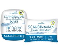 Snuggledown Soft Touch Single Duvet 10.5 Tog & 2 Pillows - All-Year Round Premium Breathable Quilt for All Seasons | UK-Made, Satin Striped Cover, Non-Allergenic, Machine Washable (135 x 200cm)