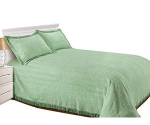 Snugglemore Luxury Candlewick Bedspread Traditional Bed Throw Size Single Double & King (Single, Green)