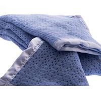 Snugglemore Pure Wool Cellular Blanket Lightweight Luxury Satin All-Round Border (Double 230 x 230cm, Blue)