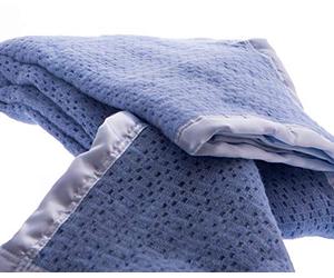 Snugglemore Pure Wool Cellular Blanket Lightweight Luxury Satin All-Round Border (King 260 x 230cm, Blue)