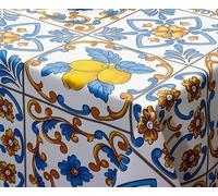 Snugglemore Spanish Tile Lemon/Blue PVC Tablecloth Outdoor, Garden, Kitchen Available in 4 Sizes Wipe Clean (137cm x 183cm)