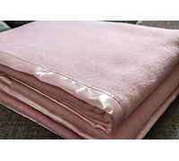 Snugglemore Traditional 100% Pure Wool Solid Weave Blanket Throw with Satin Ribbon Trim New and Improved (Pink, King)