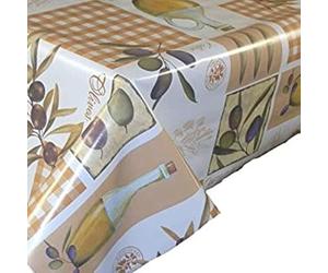 Snugglemore Wipe-clean PVC Vinyl Tablecloth Kitchen Garden Outdoor Parasol Party Tablecloth Protector Waterproof Play Mat (Olive, 137cm x 183cm with hole)
