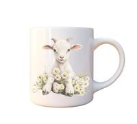 Snuggles and Sparkles Baby Goat Ceramic Mug, White with Daisy Design, 11oz, Microwave and Dishwasher Safe