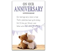Snuggly Bumpkins Grumpy Greetings Card "On Our Anniversary - Our Marriage Led us Down a Road"…, Anniversary Card for Wife or Husband, White/Multicoloured
