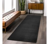 Snuggly Plain Living Room Area Rug Super Soft Polyester Rug Cut Pile Anti-Slip Backing Machine Washable Modern Rug for Living Room Bedroom Hallway 9 Colours- Black- 60 x 200 cm (Runner)