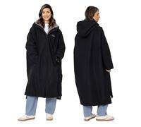 Snuggz Changing Robe Black and Grey Unisex Adult L/XL - Oversized Dry Changing Robe, Showerproof & Wind-Resistant Hooded Surf Poncho, Long Sleeve with Two-Way Zip - Outdoor Fleece Jacket