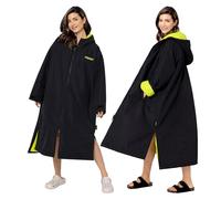 Snuggz Changing Robe Black and Lime Green Unisex Adult S/M - Oversized Dry Changing Robe, Showerproof & Wind-Resistant Hooded Surf Poncho, Long Sleeve with Two-Way Zip - 100% Polyester Outdoor Jacket
