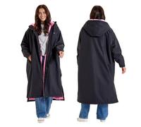Snuggz Changing Robe Black & Pink Women Adult L/XL - Oversized Dry Changing Robe, Showerproof & Wind-Resistant Hooded Surf Poncho, Long Sleeve with Two-Way Zip - 100% Polyester Outdoor Fleece Jacket